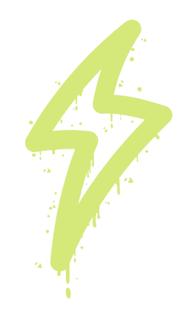 Green lightning bolt graphic with paint splatter effects.