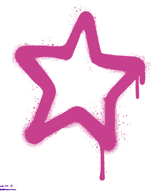 Pink spray-painted star with dripping paint on a black background.