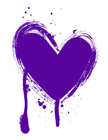 Purple heart with a painted and splattered design on a black background.