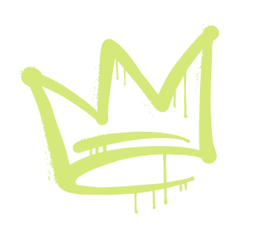 Green graffiti-style crown illustration on a black background.