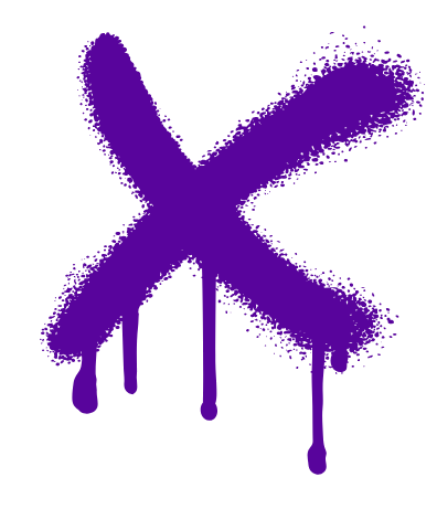 Purple spray-painted letter X with drips on a black background.