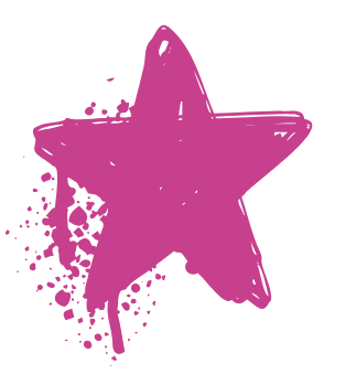 Pink star with paint splatter background.