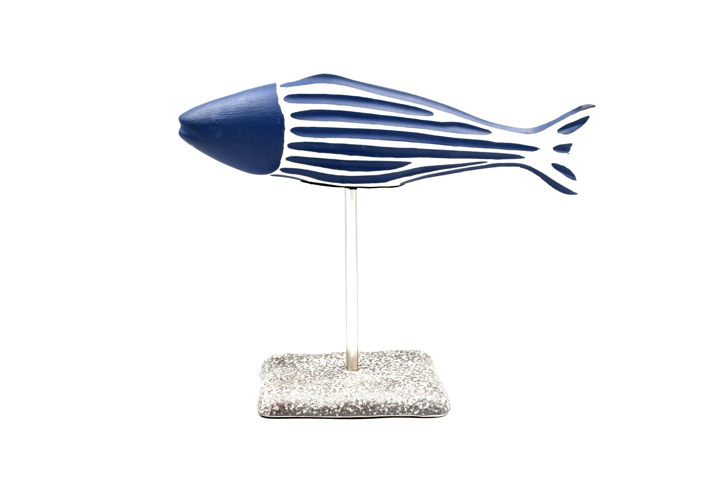Coastal Drift Mini Porcelain Fish Sculpture on Metal Stand