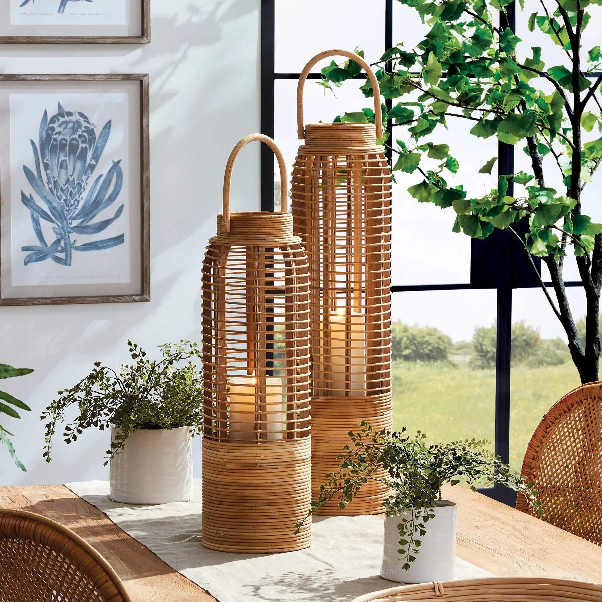 Coastal Haven Extra-Tall Rattan Lantern — Natural Finish