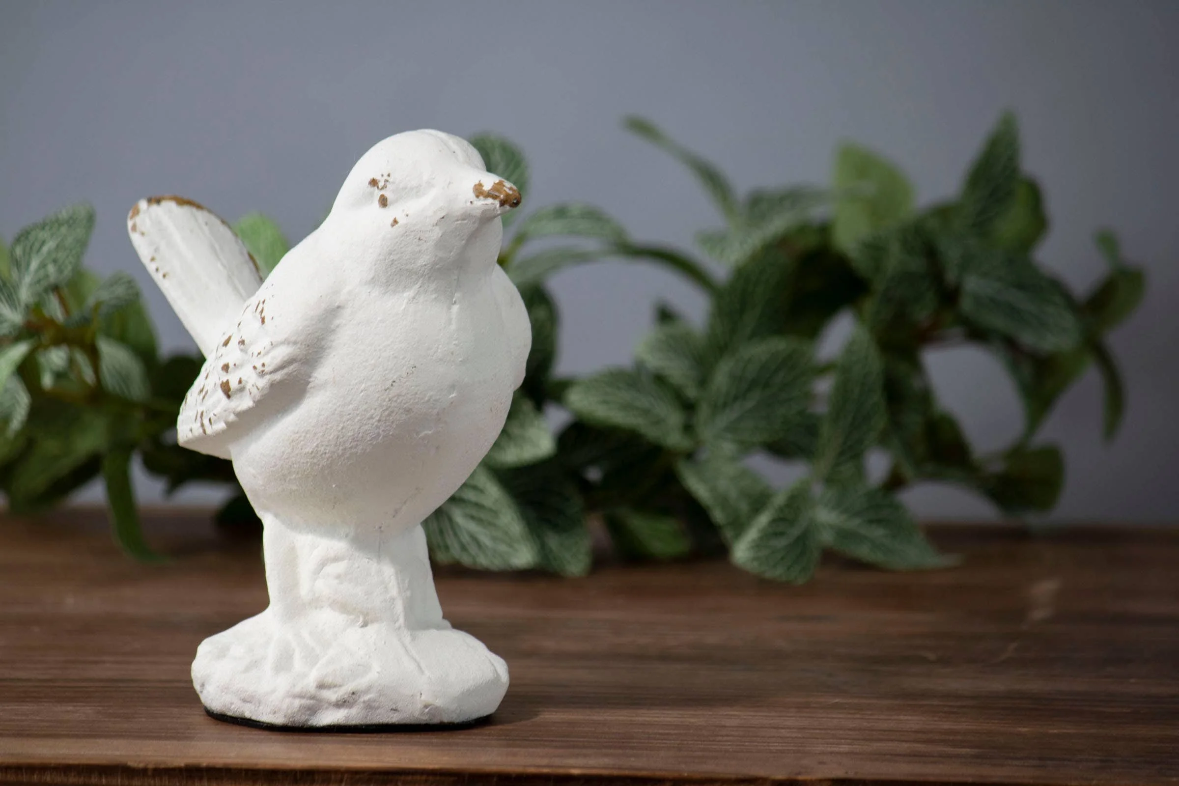 Flora Bird Cast Iron Decorative Accent — Matte White