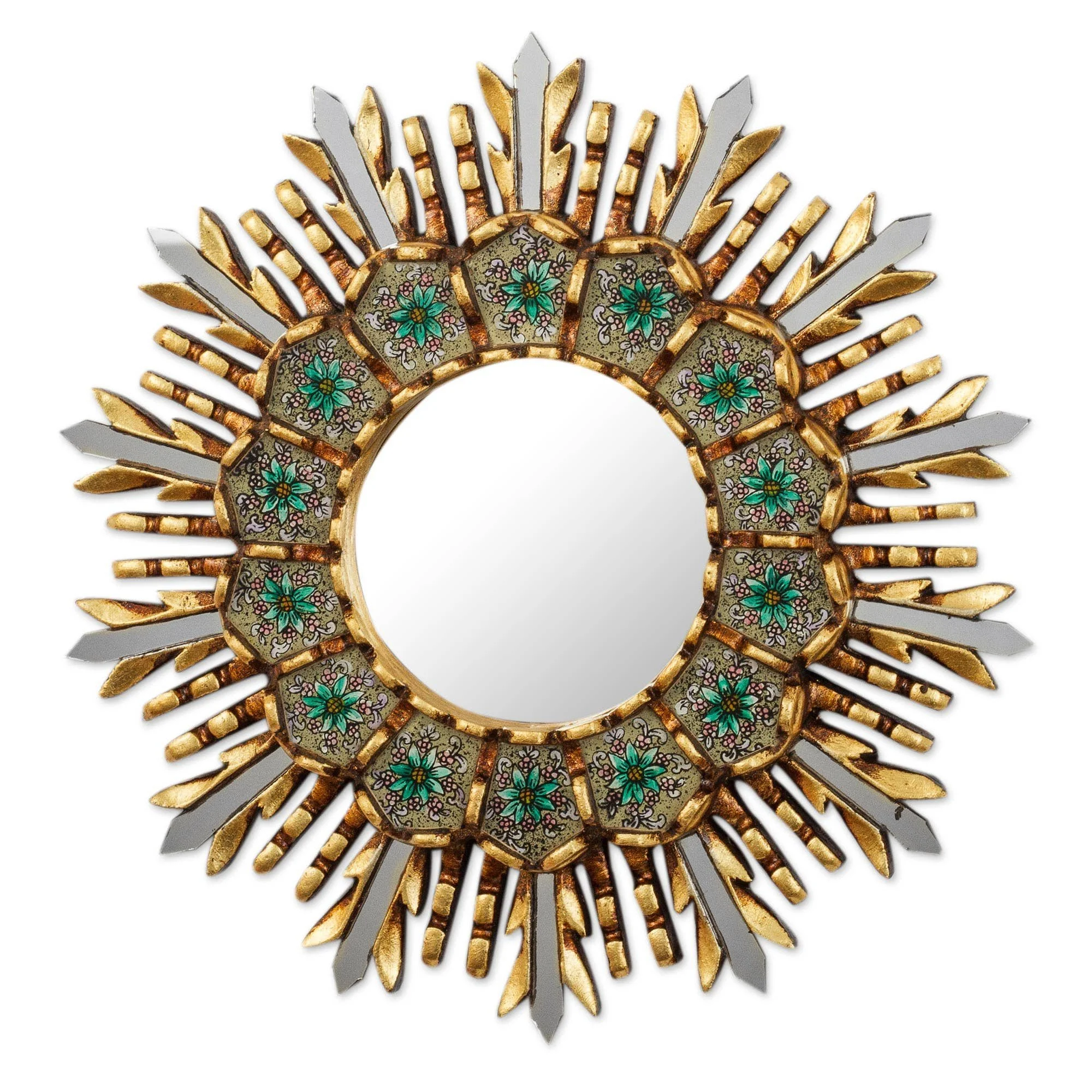 Cusco Meadow Reverse-Painted Glass Wall Mirror with Bronze Leaf Accents