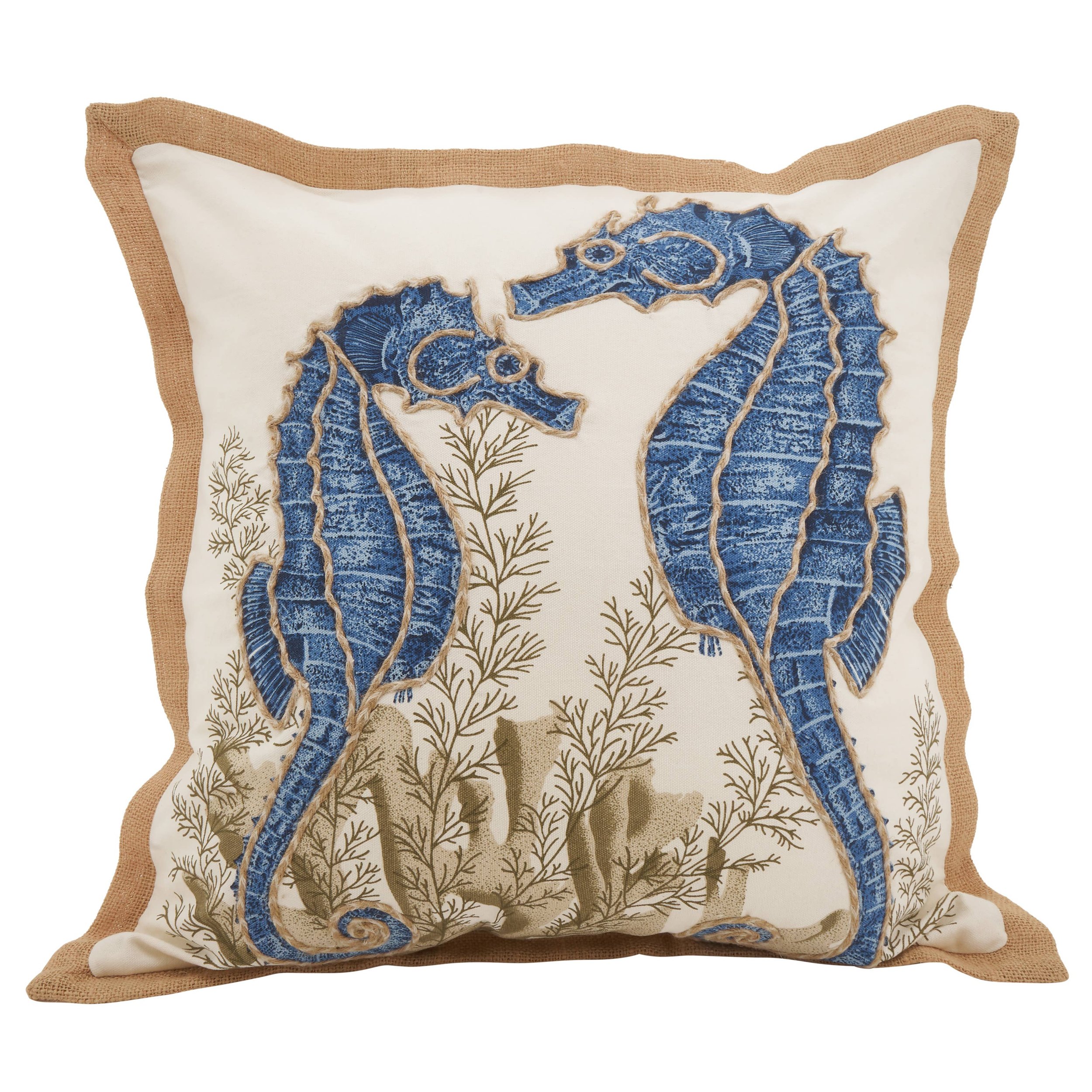 Blue Seahorse Down-Filled Nautical Throw Pillow