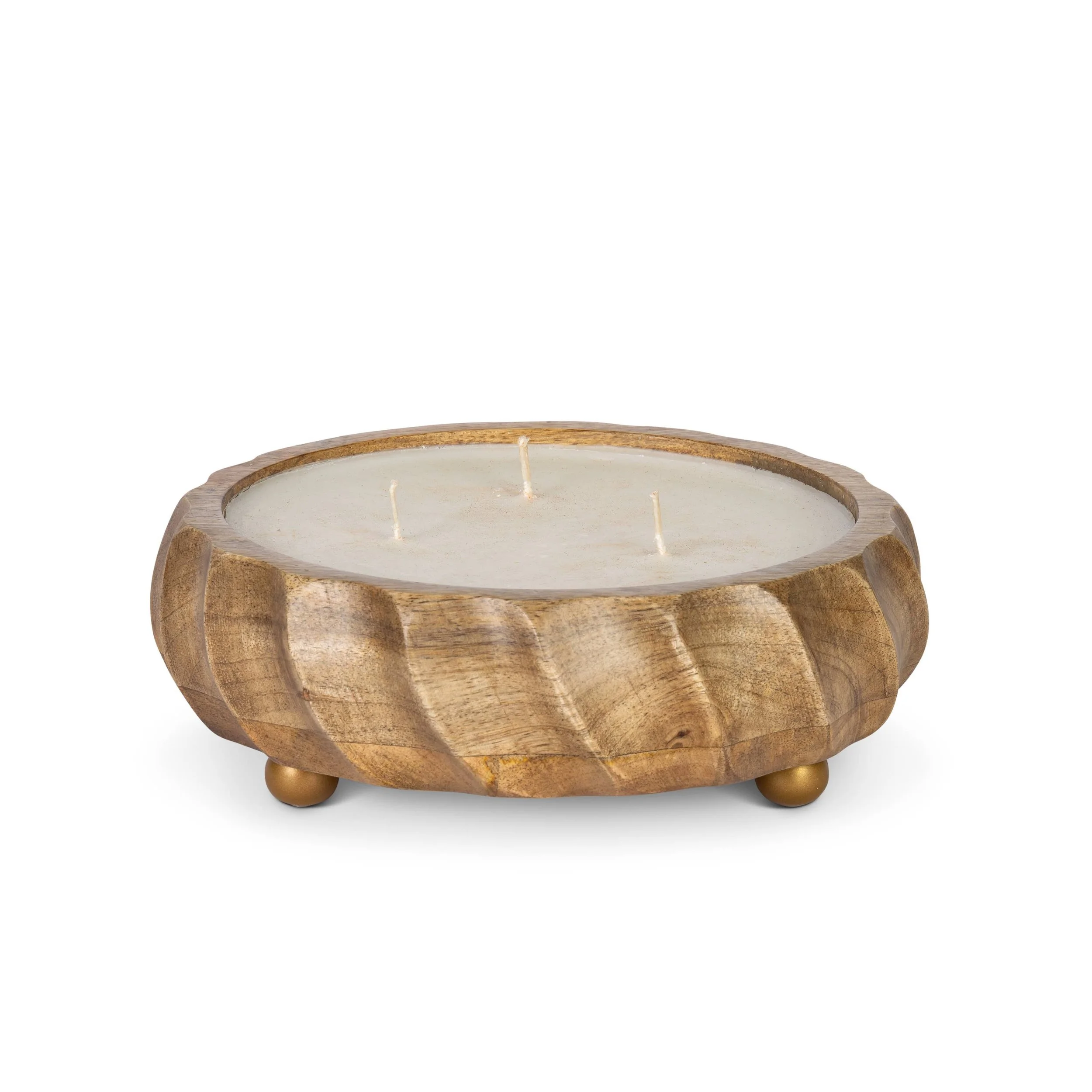 Vanilla Three-Wick Candle in Scalloped Wooden Bowl