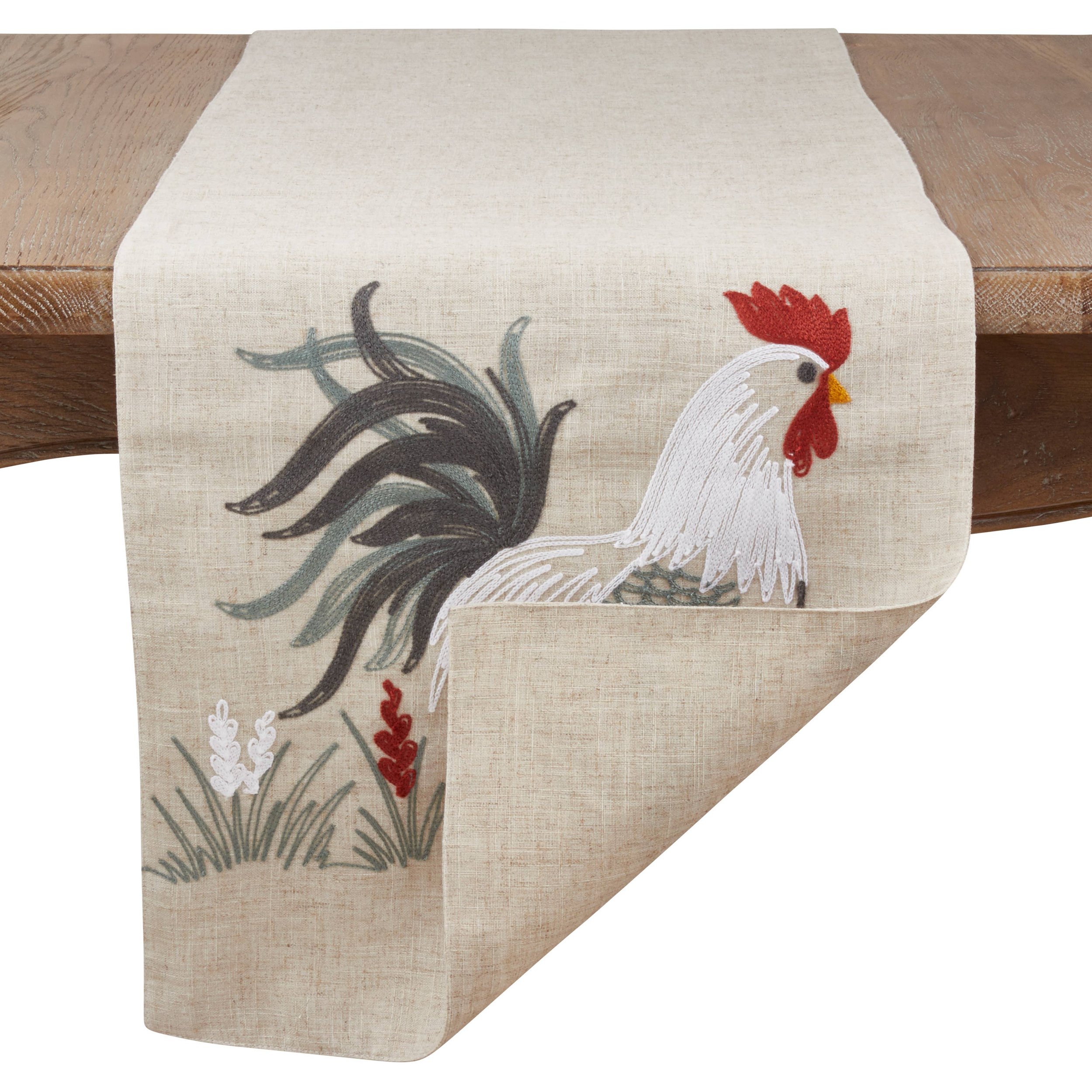Rustic Rooster Embroidered Table Runner