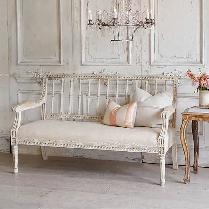 French Country Antique-Style Solid Wood Loveseat