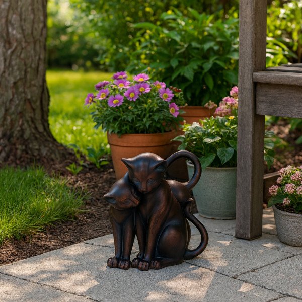Whimsical Bronze Cat Garden Statue – Artistic Resin Accent (7")