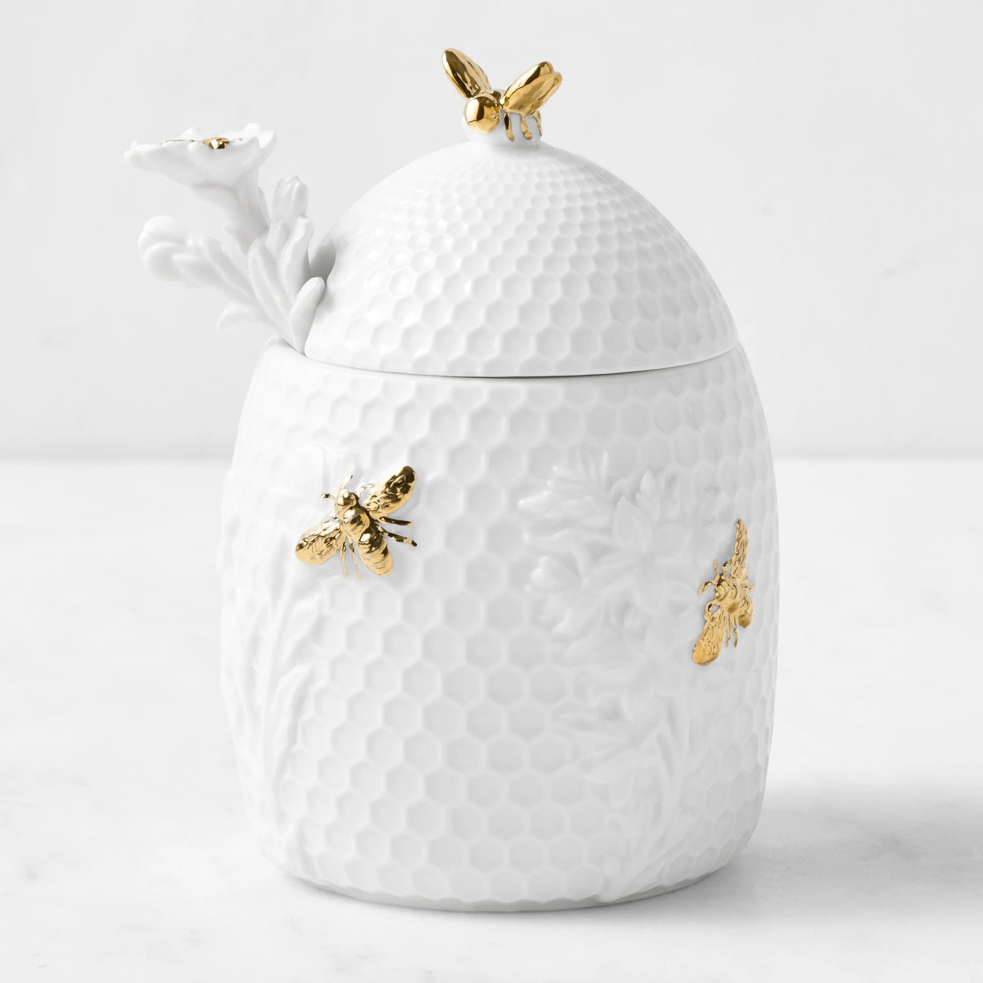 Honeycomb Porcelain Figural Honey Pot