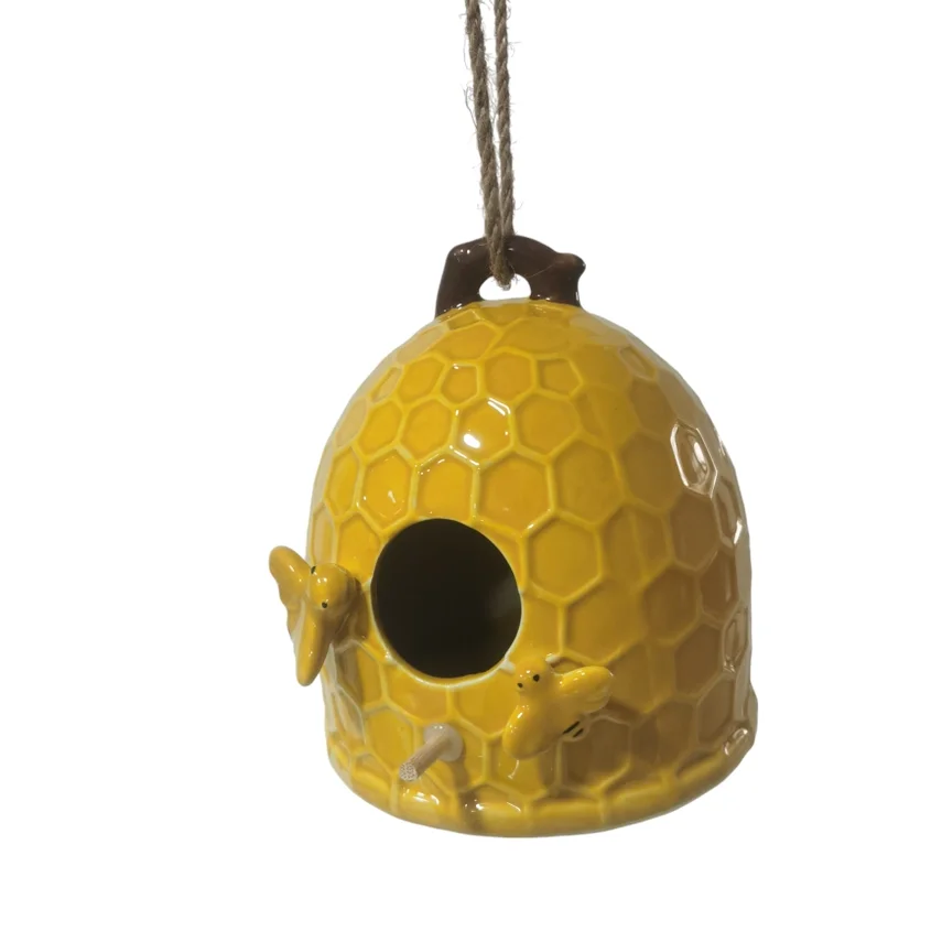 Yellow Stoneware Honeycomb Bird Feeder