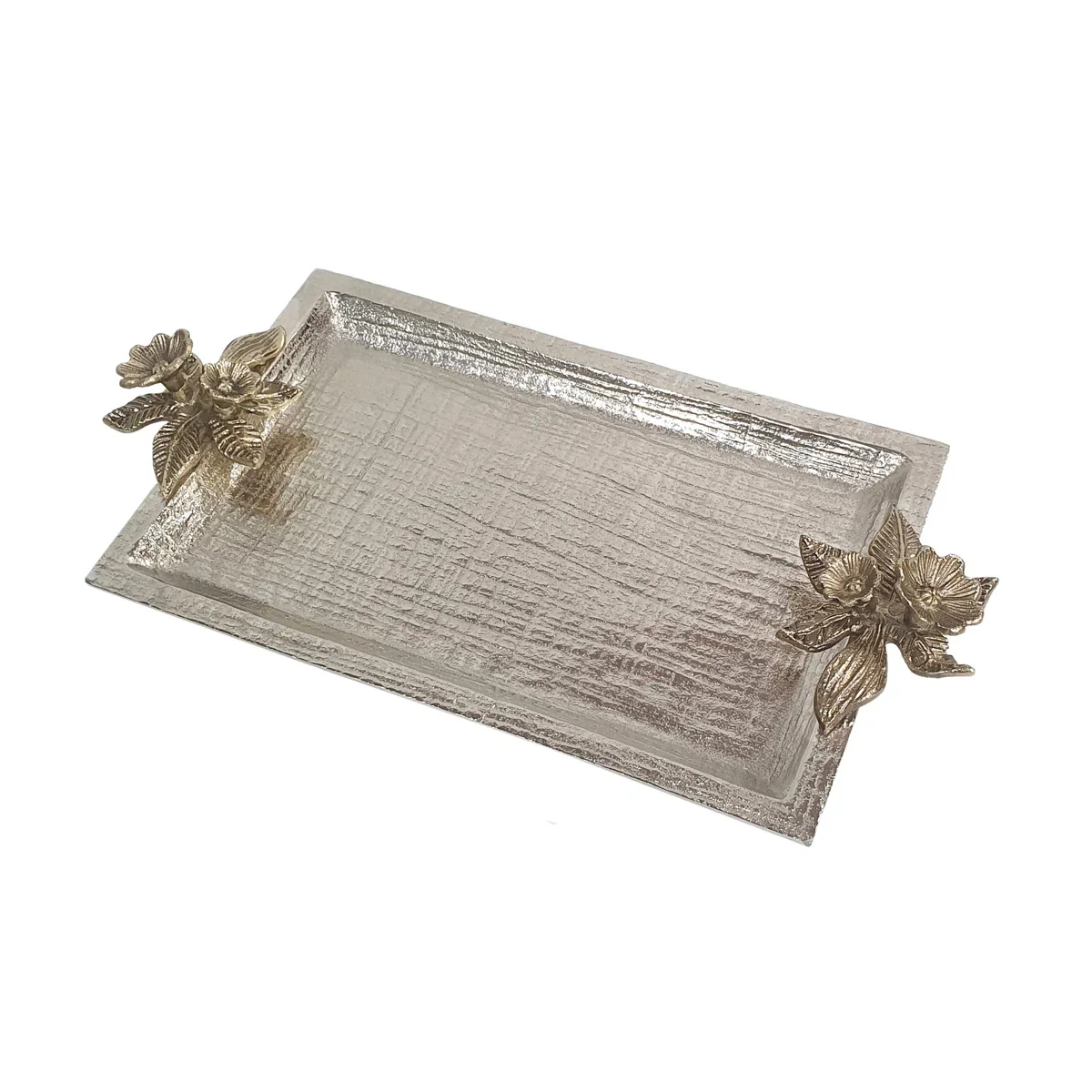 18.5X10X2.5_+Textured+Silver+Aluminum+Tray+With+Gold+Floral+Accents.webp