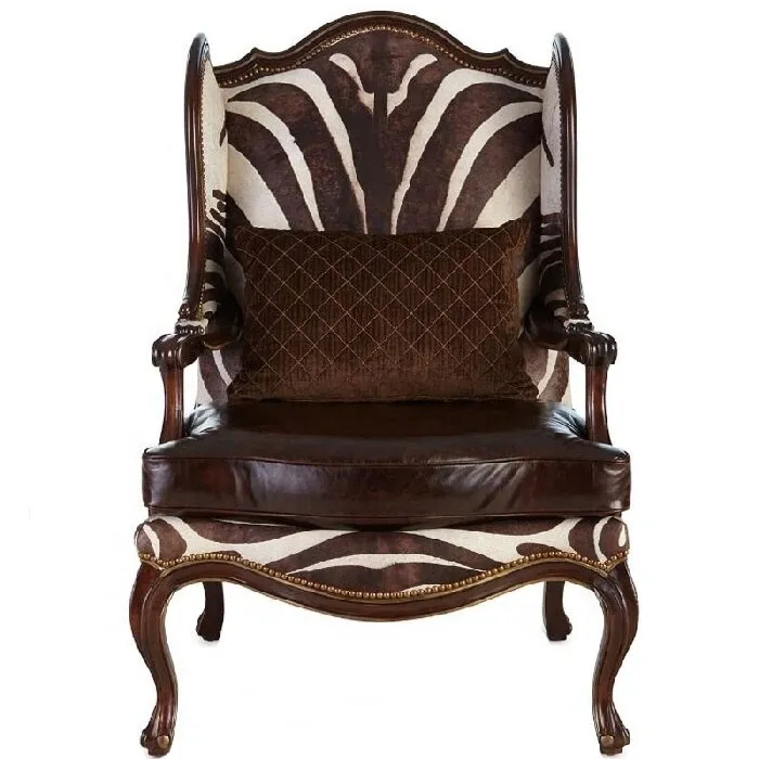 French Wooden Zebra Cowhide Genuine Leather Lounge Armchair – Modern Luxury Accent Chair