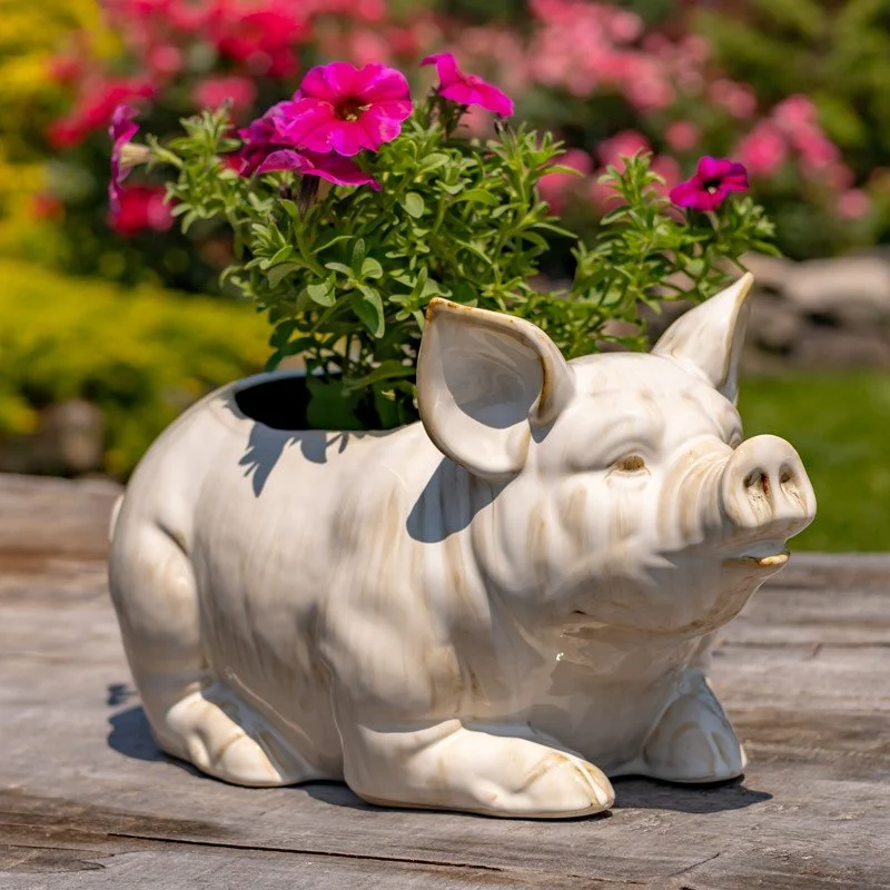 Blush Farmhouse Ceramic Pig Planter