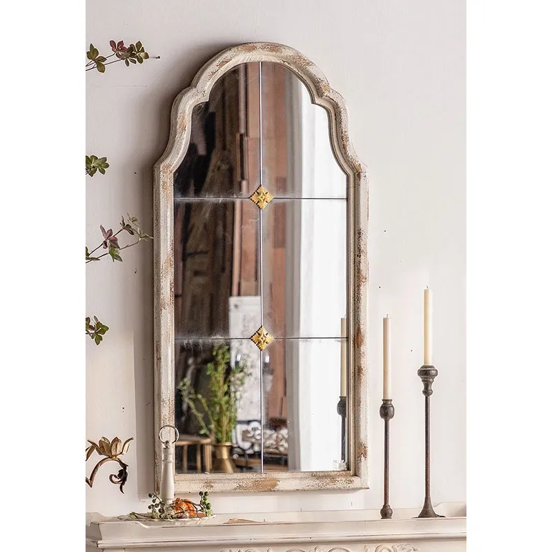 Arched Vintage Windowpane Wall Mirror