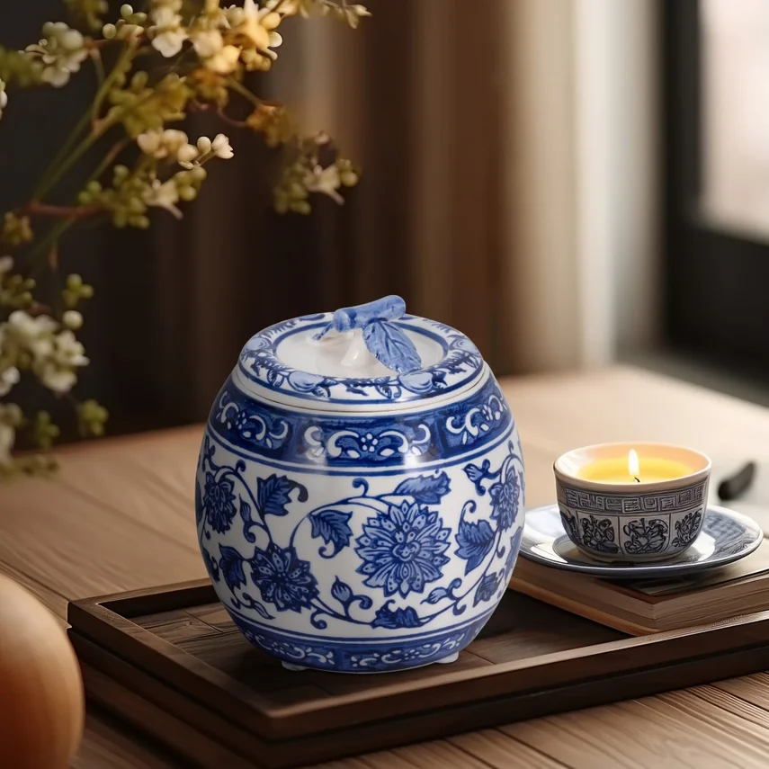 Blue/White Peony Chinoiserie Lidded Candle