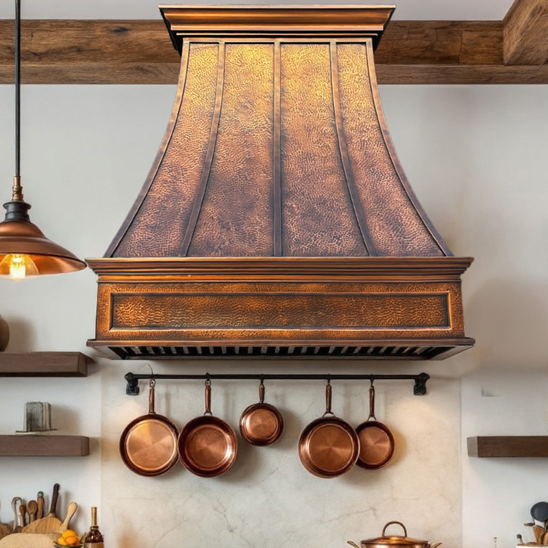 Custom Copper Range Hood Wall Mount – Luxury Farmhouse Kitchen Vent with Crown-Style Design