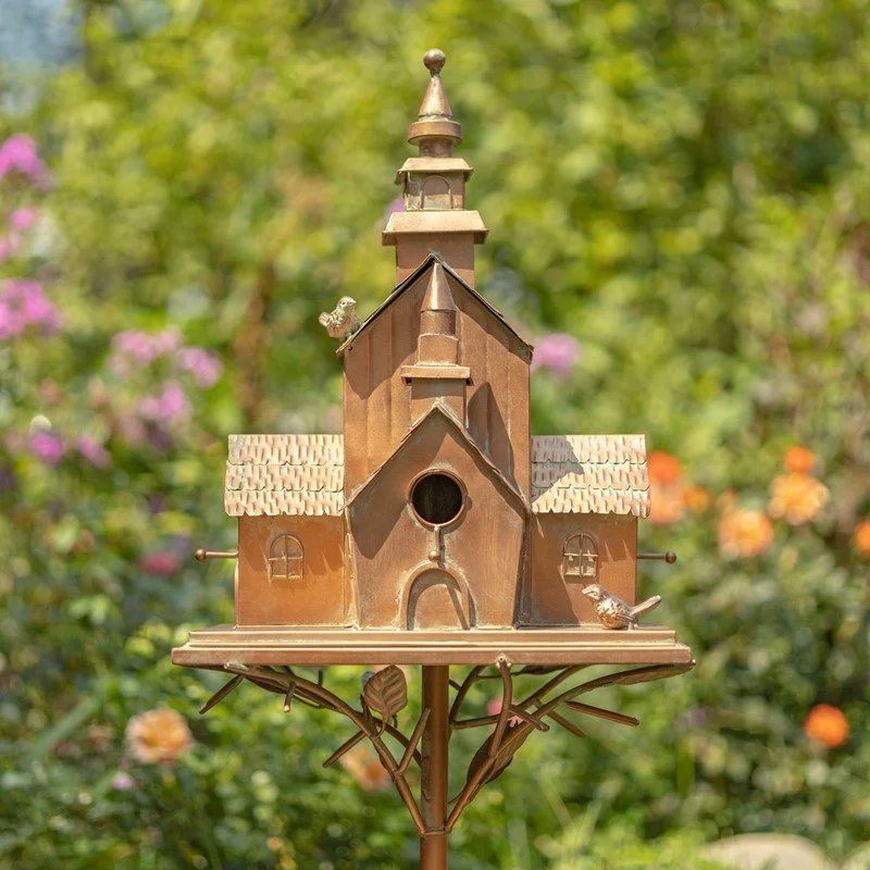 Montana Large Multi-Home Iron Birdhouse Stake – Antique Copper