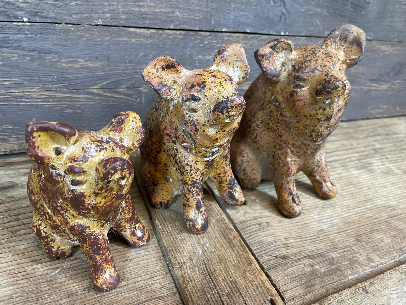 Handcrafted Clay Pig Garden Figurines — Set of 3
