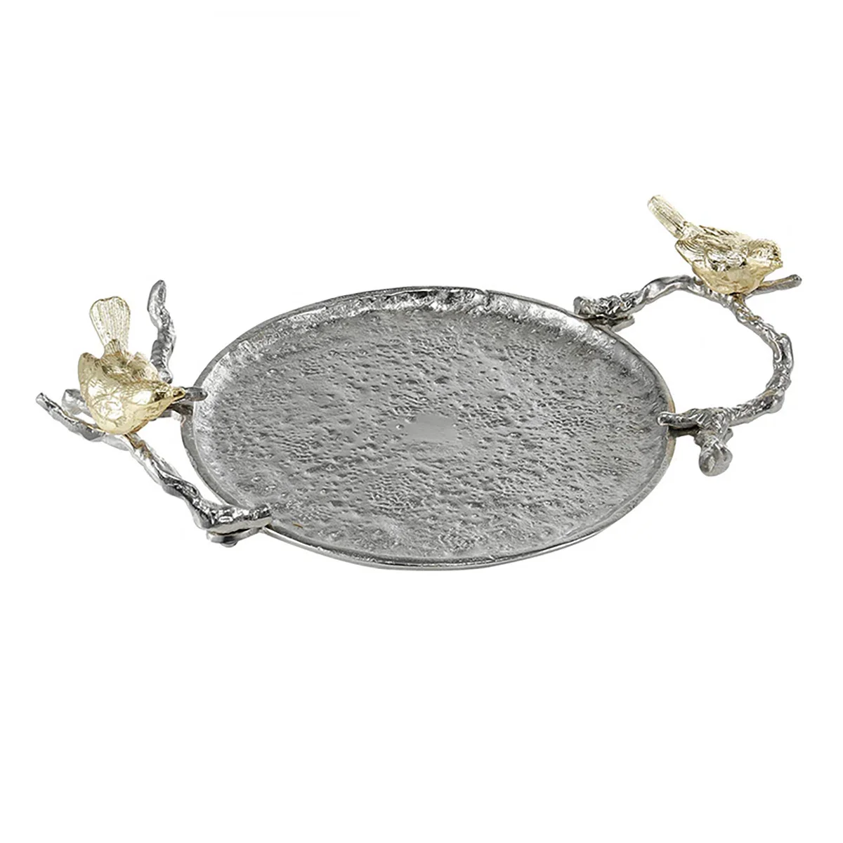 14”+Decorative+Silver+Aluminum+Tray+with+Gold+Bird+Handles,+Nature-Inspired+Accent+Tray+for+Serving,+Organization,+or+Centerpiece+-918944460.webp