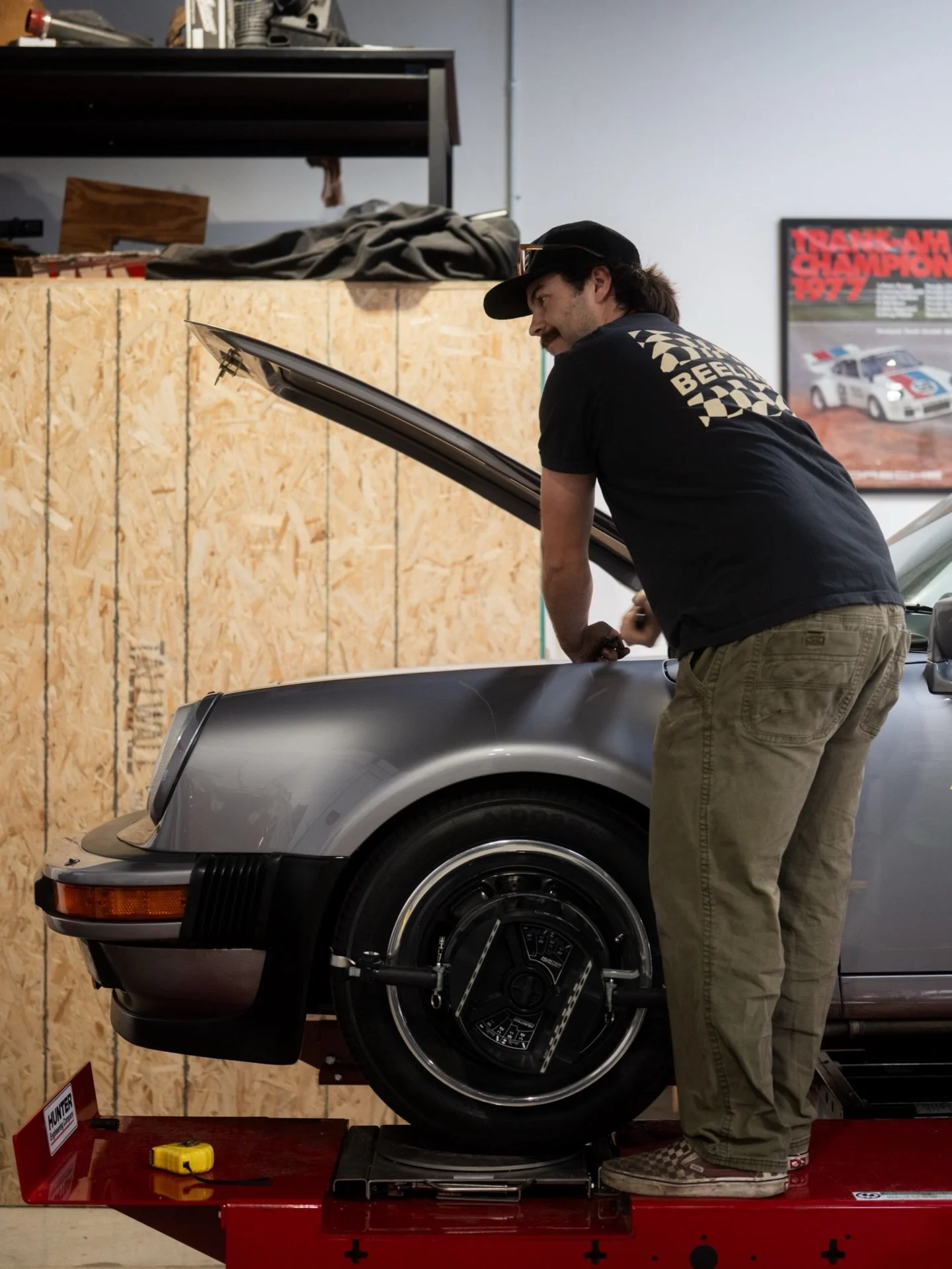 Isaac, dialing in the alignment on this M491 911 Carrera on our new Hunter alignment rack.