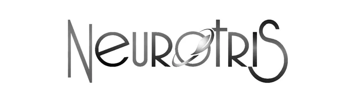 Logo with the word "Neurotris" in stylized black and gray text, with a Saturn-like planet incorporated into the letter "o."