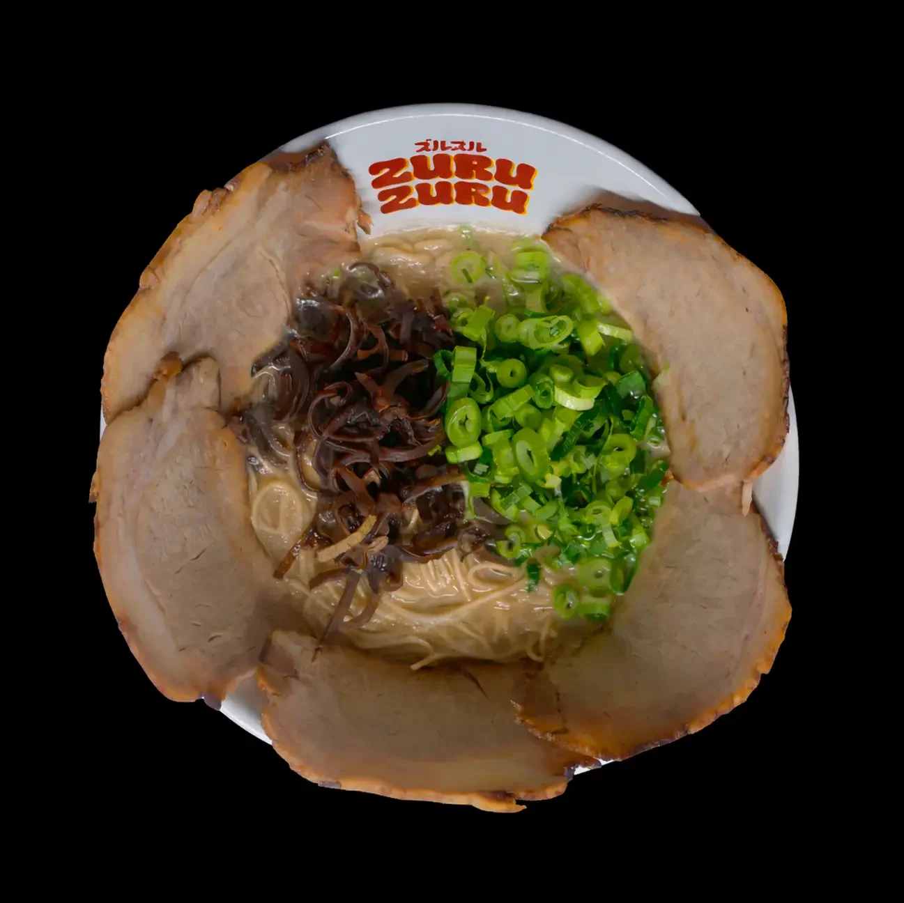 Chashu-Men,  Broth : Pork bone broth   What’s inside : chashu pork loin,   spring onion, wood ear fungus