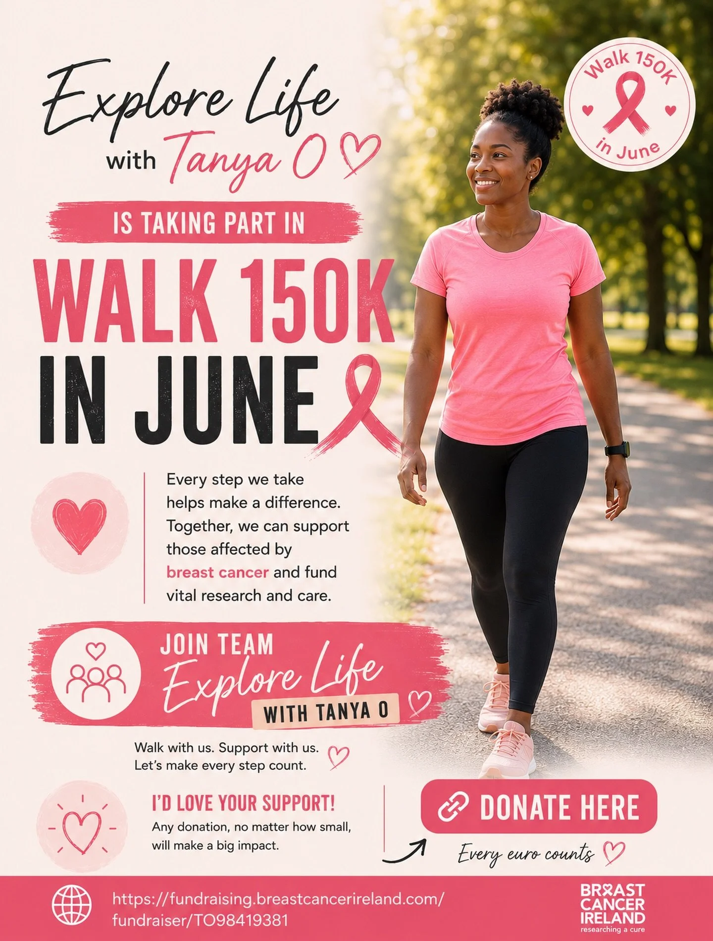 This June, Explore Life with Tanya O is taking part in Walk 150K in June in support of @breastcancerireland 🎀

As a community built around women, connection, wellness and shared experiences, supporting a cause like this felt incredibly important to 