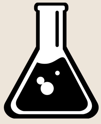 Cartoon illustration of a chemistry flask with liquid and bubbles inside.