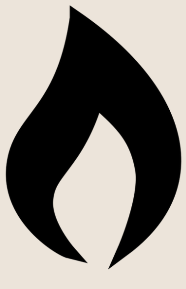 A black flame icon on a light background.