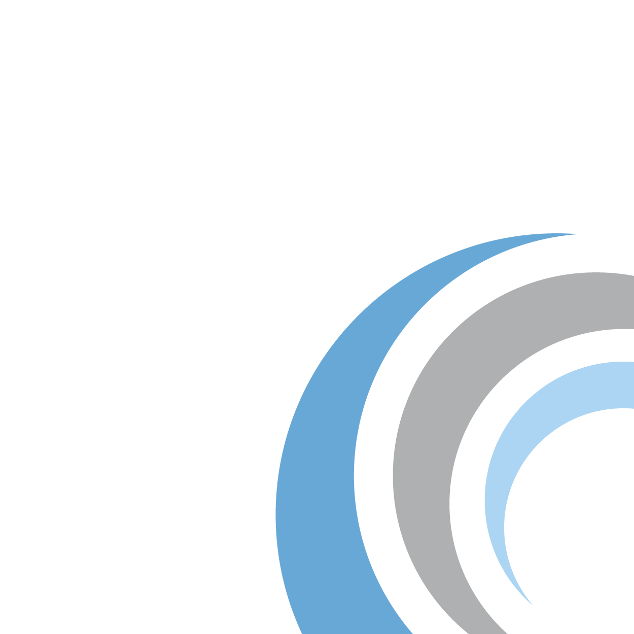 Abstract logo with concentric curved shapes in blue, gray, and black on a white background.