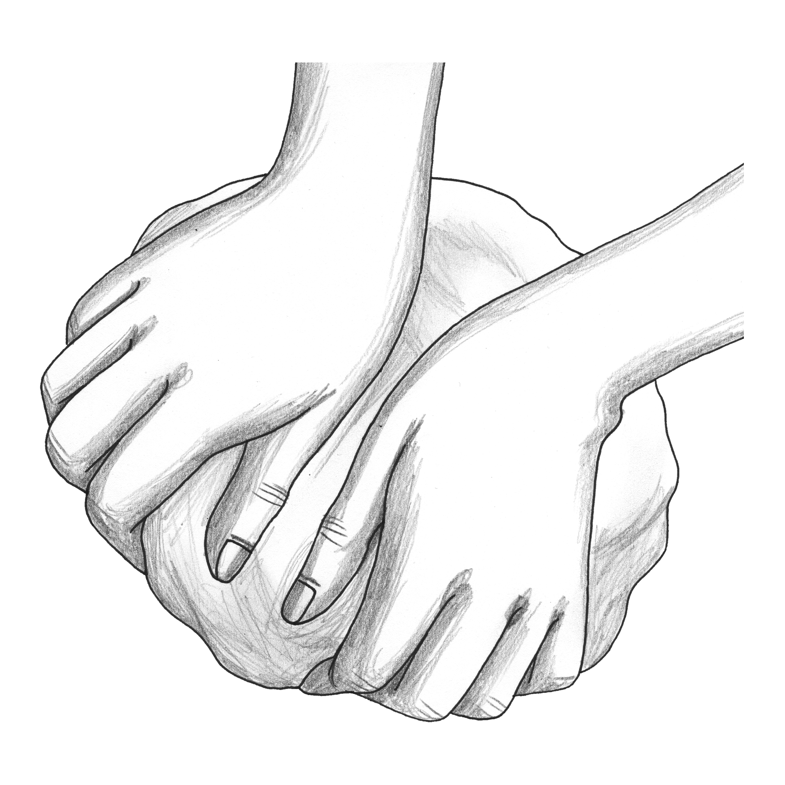 Sketch of two hands kneading dough