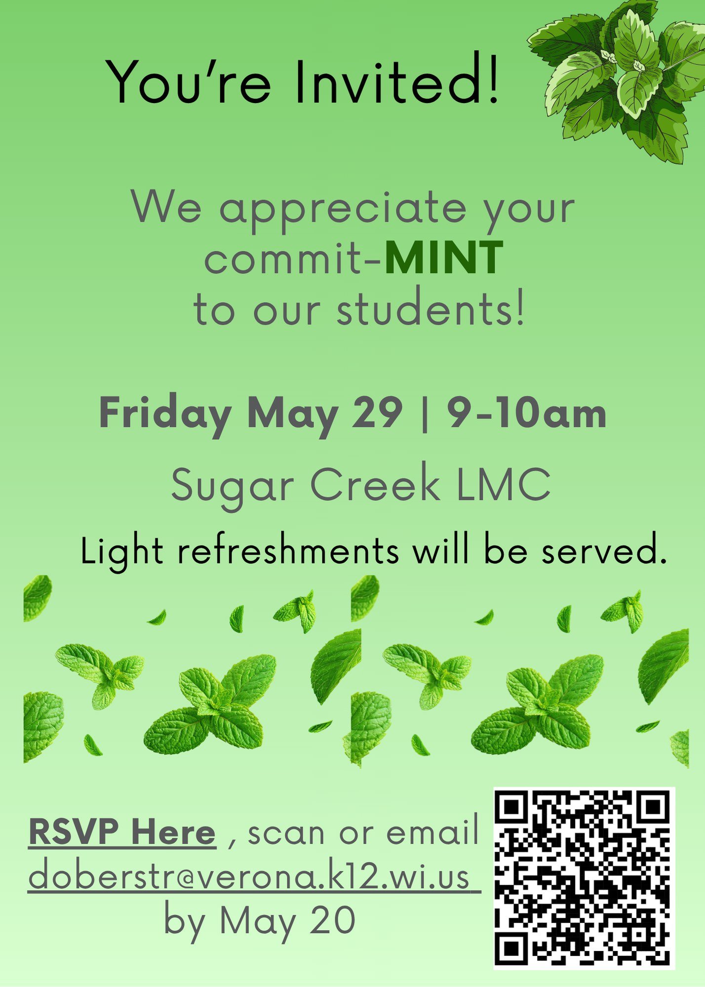 Attention All Sugar Creek Volunteers!  You're Invited! 

Have you volunteered this year at Sugar Creek?  On Friday, May 29th Sugar Creek staff would like to thank YOU for all your commitment to our students!  Please see invitation for details! 
----

