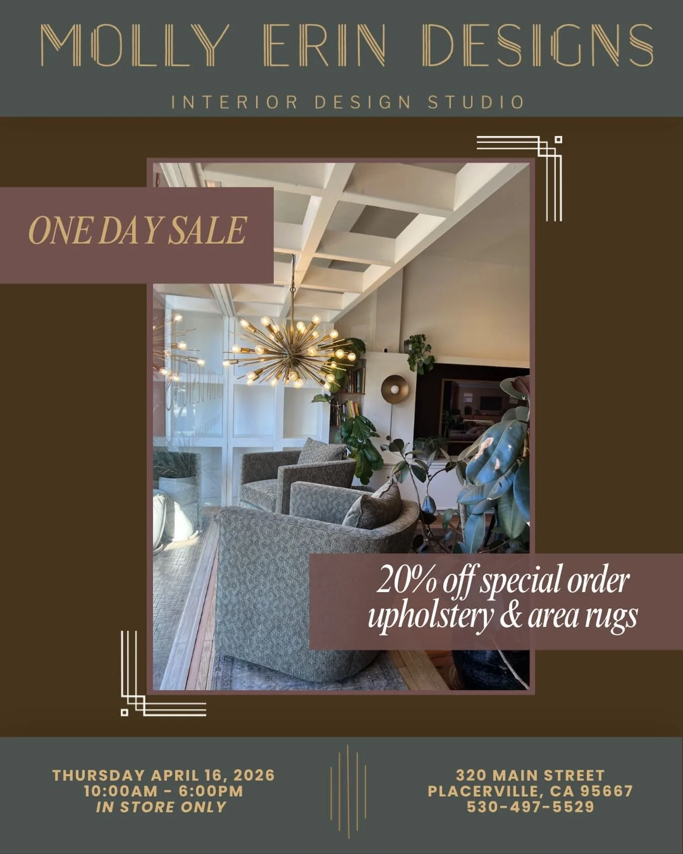 MARK YOUR CALENDARS 

Flash sale- one day only!

We are feeling inspired by Spring and the warm weather&hellip; we wanted to take time to open our doors for the day and invite our community to come in and enjoy a discount on some new furniture and ar