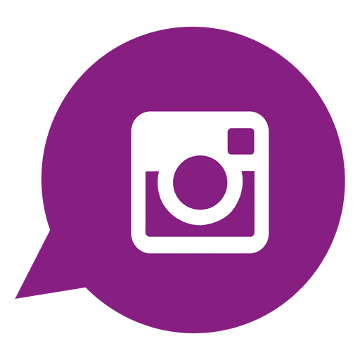 Purple speech bubble with white Instagram logo inside.
