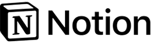 Notion logo featuring a stylized black and white icon with a capital N inside a square and the word 'Notion' written next to it.