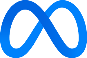 Facebook logo with a stylized infinity symbol in blue.