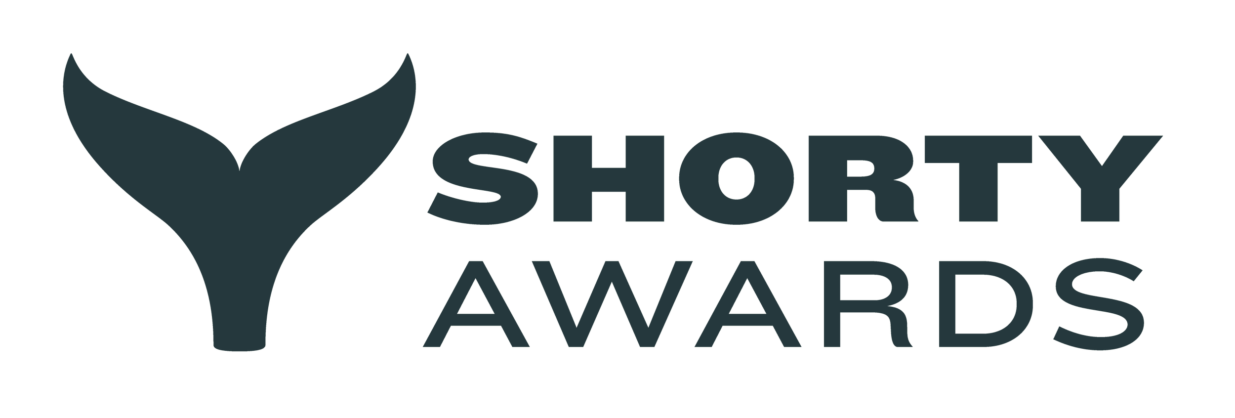Logo for the SHORTY Awards featuring a stylized whale tail and bold text