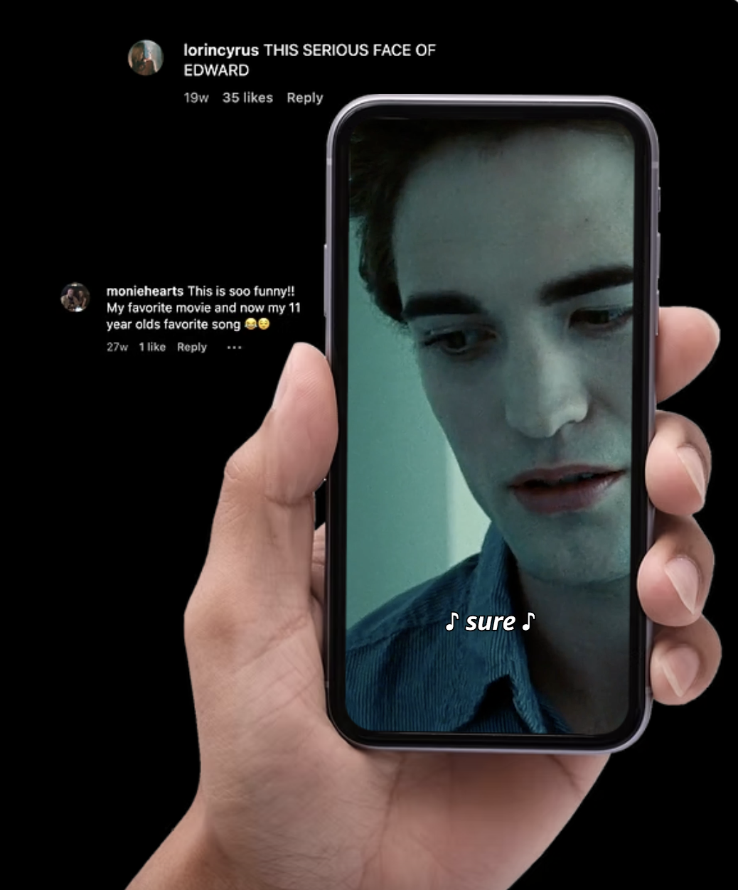 Twilight meme – My Money Don’t Jiggle, It Folds – by transmuting a trending TikTok audio into our humorous clip from Twilight we created a viral moment gaining 4.5M IG view and 212.9K engagements (vs 168K median views).