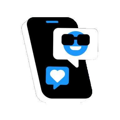 Smartphone with social media icons and emojis on the screen.