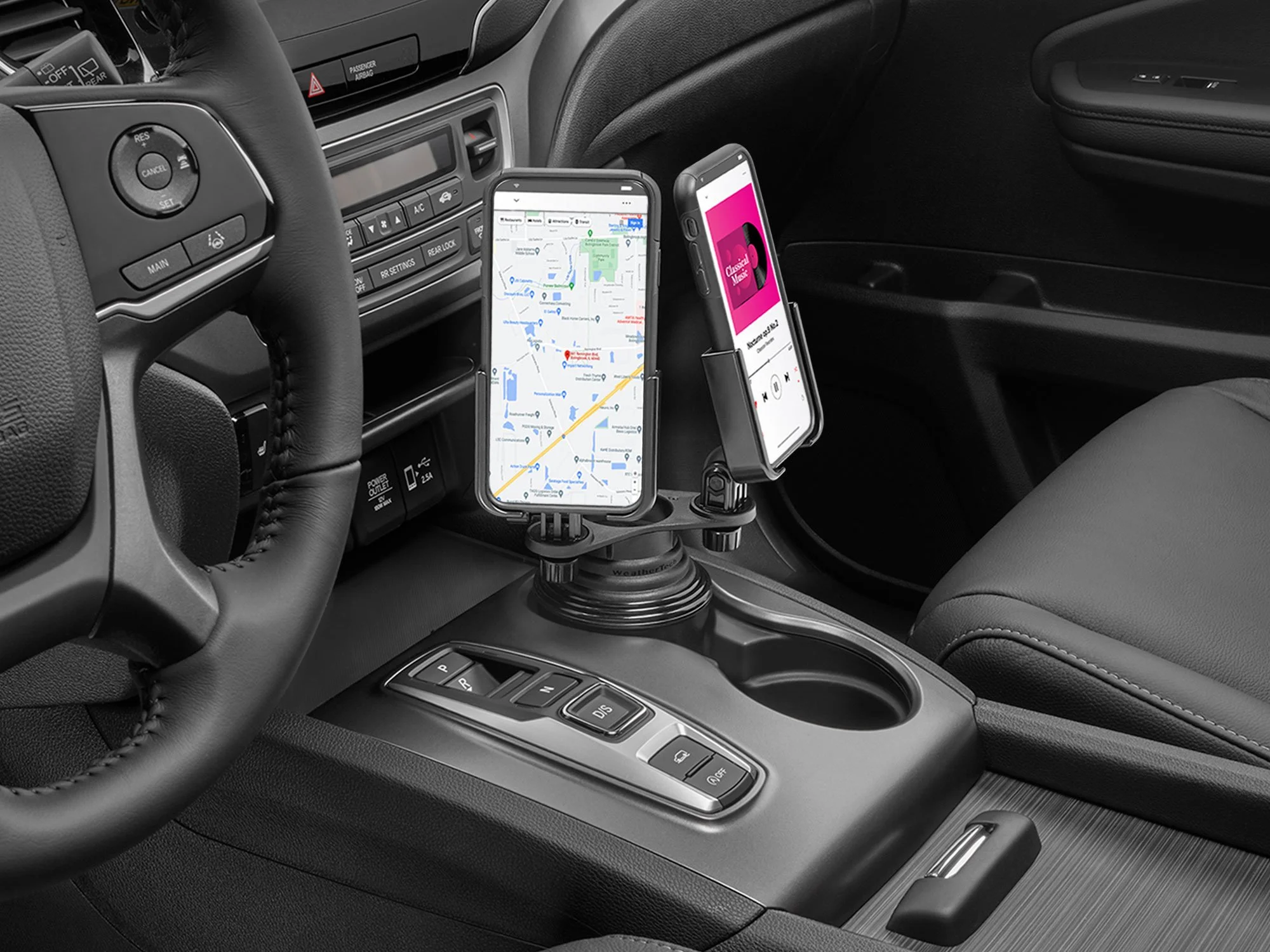 WeatherTech CupFone cup holder phone mount in vehicle center console — WeatherTech accessories in Bridgeville, PA at Xtreme Car & Truck