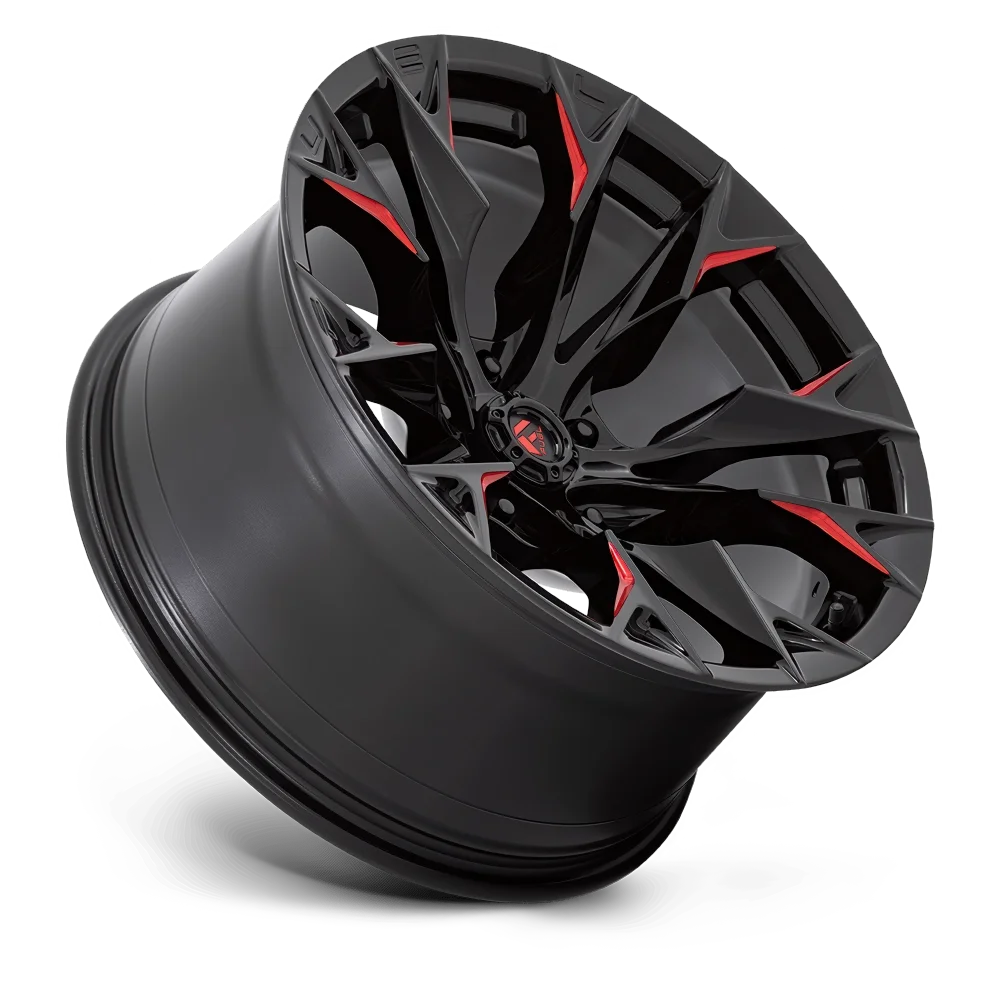 Fuel Off-Road gloss black wheel with red milled accents, offered by Xtreme Car & Truck Accessories for wheel sales and installation in Bridgeville, PA