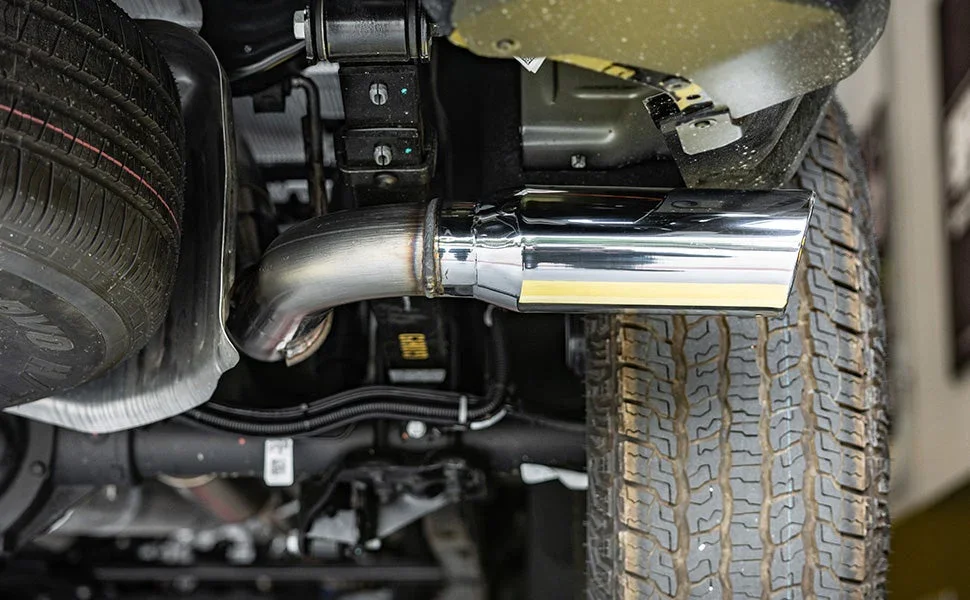 Polished exhaust tip and muffler installed on truck for exhaust system upgrade — Xtreme Car & Truck Accessories, Bridgeville, PA (Pittsburgh)