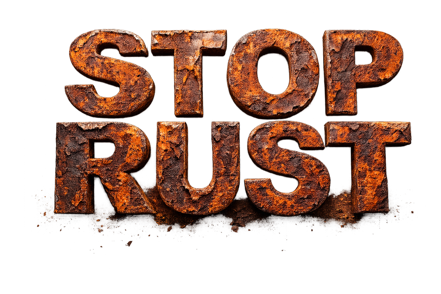 TOP RUST rusted metal typography graphic promoting professional rustproofing and undercoating services at Xtreme Car & Truck Accessories in Bridgeville PA