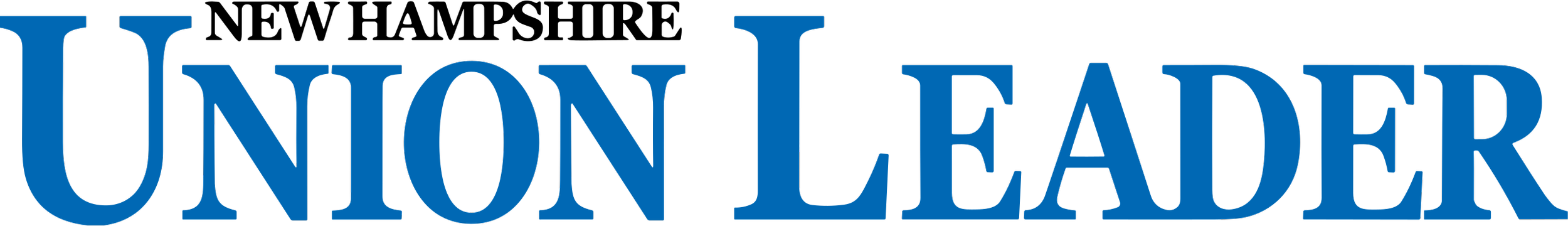 "Union Leader" text in blue font on a transparent background
