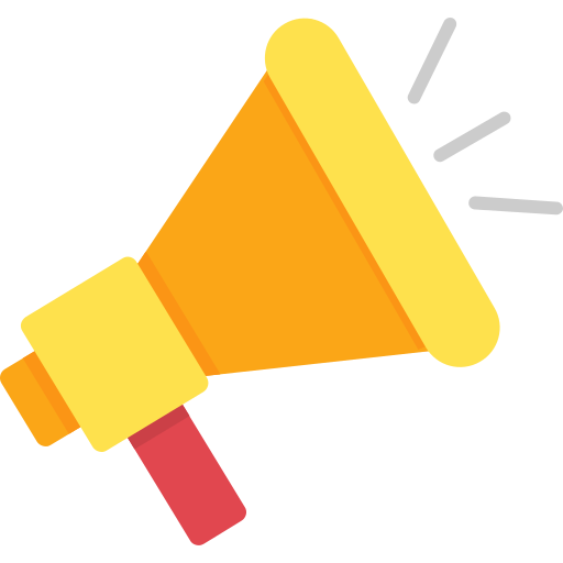 Colorful megaphone with sound lines indicating loudness.