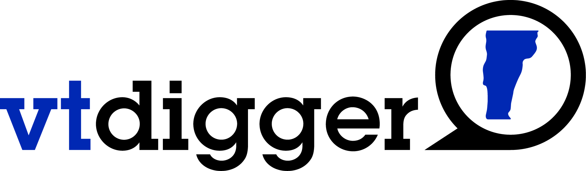 Black text reads 'I ♥ VT' with a blue heart and blue state outline of Vermont on the right.