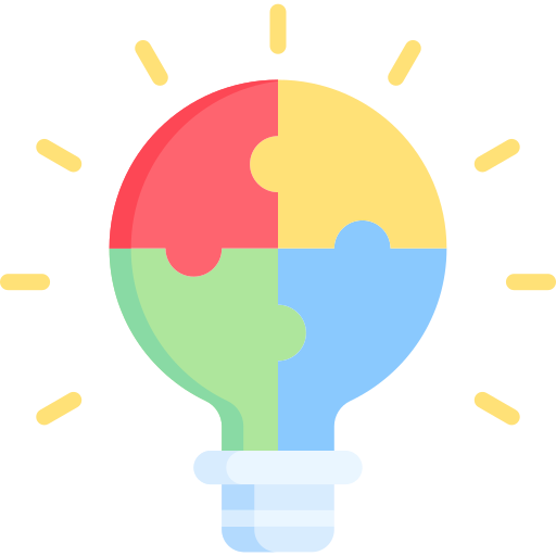 Colorful illustration of a light bulb with puzzle pieces in red, yellow, green, and blue inside, symbolizing ideas or innovation.